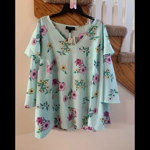 Aqua and Pink Floral Print Top